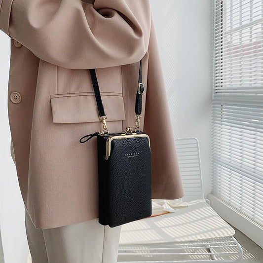 SYGA Women Phone Bag Ladies Wallet PU Leather Cell Phone Purse Mini Shoulder Bag with Strap Card Slots (Black, Forever Lovely)