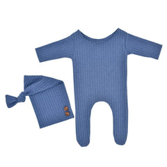 MOMISY Stretchable Bodysuit & Cap for Baby Boys Photography Photoshoot Props Costume-Blue