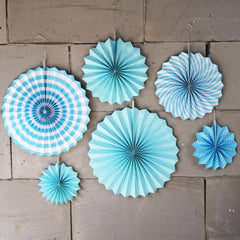 SYGA 6 Pieces of Paper Flower Fan Decoration Background Wall DIY Paper Fan Flower Ball Set(Blue)