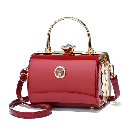 SYGA Elegant Women's Handbag Hard Shell Crossbody with Golden Frame & Gem Top Lock