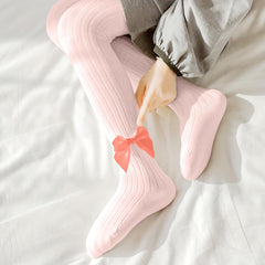 SYGA Girls Mesh Cotton Stockings, Mosquito-Proof Pantyhose with Bow Detail, Infant Leggings for 6-12 Months(White)