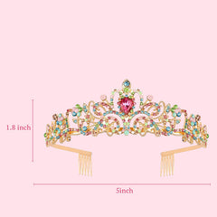 SYGA Bridal Princess Girl Tiara and Rhinestone Crown Headband Hair Accessories for Women Wedding Ceremony Party (Gold plating + Multicolor)