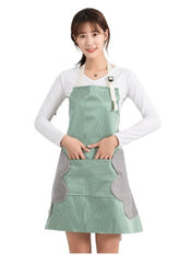 MOMISY Kitchen Cooking Apron with Pocket and 2 Stitched Towels Waterproof Adjustable Durable Stripe Kitchen Women Men Apron with Pockets Bib (Striped Green)