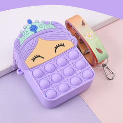 SYGA Children Pop It Fidget Princess Silicone Bag Kids Push Popper Educational Decompression Bubble Shoulder Bag (Baby Blue)
