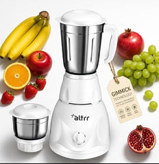 750 Watt Mixer Grinder for Daily Kitchen Use, 2 Stainless Steel Jars, Powerful Turbo Motor, 3 Speed Control, Compact ABS Body