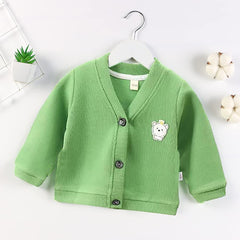 MOMISY Cotton Blend Baby Boy & Girls Sweater Jacket Front Open V Neck Cardigan-6 Months to 4 Years, Blue Green Pink Yellow (Green, 1-2 Years)