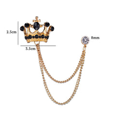 SYGA Men's & Women Suit Shirt Stud Lapel Pin Chain Tassel Brooch Pin with Crystal Chain(Golden Black Diamond)
