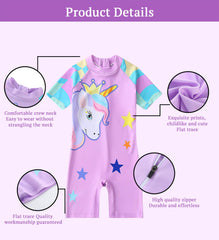 SYGA Children's Swimsuits for Girls Purple Crown Unicorn-L Size Perfect for Kids Age 5-6 Years Old (Purple)