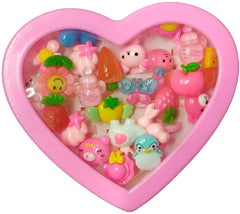 SYGA Kids Girls Cartoon Pretend Play Toy Fancy Finger Rings for Birthday Gifts Comes in Pink Heart Shape box-24pcs