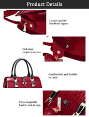 SYGA Leather Hand-Held Crocodile Pattern Women's Bag Single-Slant Handbag(BURGUNDY)