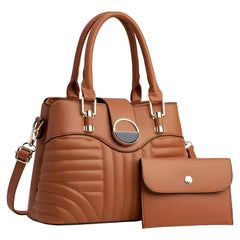 SYGA Pack of 2 Women's Handbag and Clutch Elegant Shoulder Bag with Matching Wallet | Tote with Stylish Buckle & Stitch Design