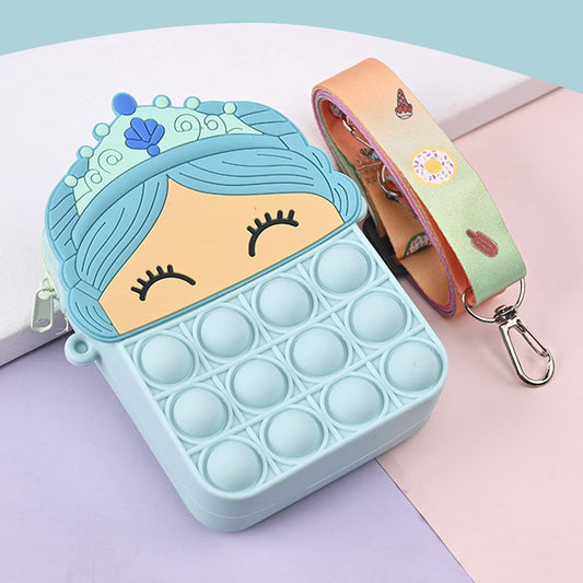 SYGA Children Pop It Fidget Princess Silicone Bag Kids Push Popper Educational Decompression Bubble Shoulder Bag (Baby Blue)