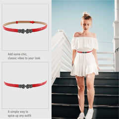 SYGA Women's Rose Flower Skinny Stretchy Leather Thin Belt, Black (Pack of 1)