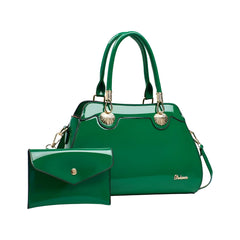 SYGA 2-Piece Women's Glossy Handbag with Matching Wallet | Elegant Shell Design Tote Bag with Gold Hardware