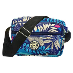 MOMISY Women Mobile Messenger cellphone Bag Ladies Nylon Shoulder Cross Body Long Strap for College, Outing, Travelling, Work (Medium, BlueLeaves)