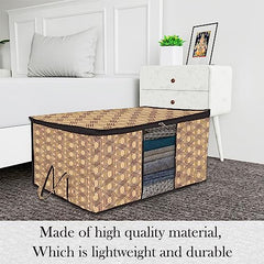 Kuber Industries Non-Woven Underbed Storage Bag | Clothes Storage Organizer | Blanket Cover With Clear Window | Zipper Closure & Handle Cloth Organizer | Check-Design | Large | Pack Of 4 | Cream