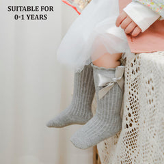 MOMISY Baby'S 3 Pairs Of Spring Winter And Autumn Combed Cotton Long Tube Knee-High Socks (Greywhitepink,1-2Y)