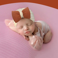 SYGA Plaid Bow Knot Turban Hat for New Born Baby Cap Streachable Toddler Infant Baby Head Wear Hats 0-4 Years (Light Gray (Pink Bow))