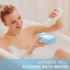 MOMISY Ultra Soft 2-in-1 Body & Shampoo Brush, Exfoliating Silicone Bath Scrubber, Premium Silicone Loofah, Scalp Massager (Blue)