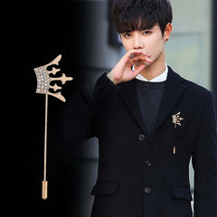 SYGA Men's Retro Crystal Flower Lapel Pin, Small Suit Brooch with CZ Stones, Silver