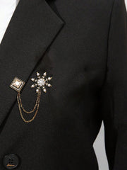 SYGA Men's & Women White Pearl Chain Diamond Suit With Eagle Chain Lapel Pin Tassel Brooch Pin with Crystal Chain
