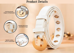 SYGA Women's Gold Oval Eyelet Belt Round Button Jeans Belt(White)