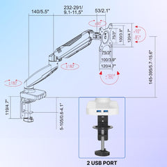 UNIQ MOUNTS Heavy Duty Premium 13''-32'' Gas Spring Assisted Single Monitor Arm, Heavy Duty Desk Stand,180° Swivel, 360° Rotation,+90°-85° Tilt VESA 100x100, 9kg Capacity Load (White)