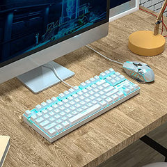 MageGee 75% Mechanical Gaming Keyboard with Brown Switch, LED White Backlit Keyboard, 87 Keys Compact TKL Wired Computer Keyboard for Windows Laptop PC Gamer - Retro Grey/White