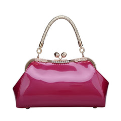 SYGA Women's Glossy Patent Leather Handbag Kiss Lock Purse Top Handle Handbag Suitable Gift for a festival,occasion,Birthday(ROSE RED)