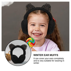 SYGA Children's Cute Pink Kitty Design Warm Earmuffs for Cold Protection Hot Warm Glitter Sequine Suitable For 10 Years Above