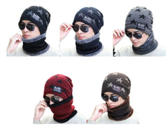 MOMISY Unisex Woolen Beanie Cap Plus Muffler Scarf Set for Men Women (Navy Blue)
