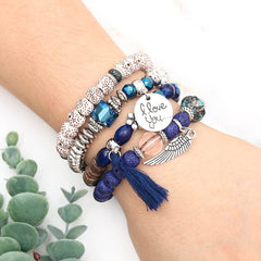 SYGA Bohemia Multilayer Bracelet, Retro Bracelet Set, Elastic Tassel Bracelet, Stackable Bracelet for Boy and Girl, Party, Holiday, Beach Accessories- Design 1