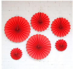 SYGA 6 Pieces of Paper Flower Fan Decoration Background Wall DIY Paper Fan Flower Ball Set(Red)