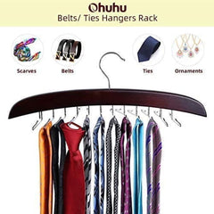 MOMISY Tie Belt Clothes Wooden Closet Hanger Tie Storage Racks Wood Belt Hanger Multipurpose Wardrobe Organizers for Men Women Belt Tie Scarf Messenger Bag Supplies (24 HooksBlack)
