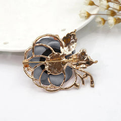SYGA Women's Floral Brooch Pin with Rhinestones and Pearls(Blue Gray)