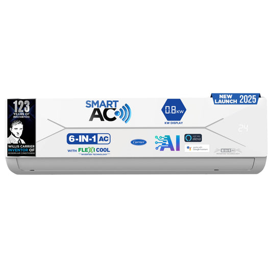 Carrier 1 Ton 5 Star Wi-Fi Smart Flexicool Inverter Split AC (Copper, Convertible 6-in-1 Cooling,Smart Energy Display,HD & PM 2.5 Filter, ESTER EDGE FXi (Wi-Fi), CAI12EE5R35W0,White)