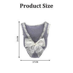 MOMISY Baby girl's Photography Photoshoot Costume,crochet Romper with lace boarder and lace bow on backside (Grey, Newborn)