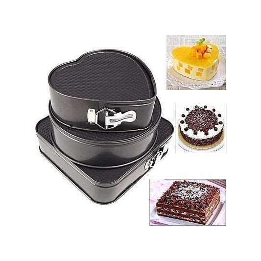 Syga Set Of 3 Circle, Square And Heart Shape Spring Form Cake Tin Mould - Black