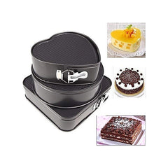 Syga Set Of 3 Circle, Square And Heart Shape Spring Form Cake Tin Mould - Black