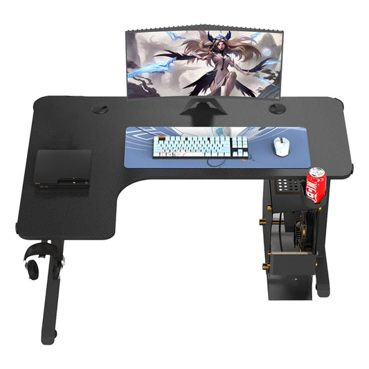SYGA L-Shaped Gaming Table Desktop Computer Desk with RGB LED Lights Gamer Workstation L 160 X W 60 & 100 X H 75 CM (Black)