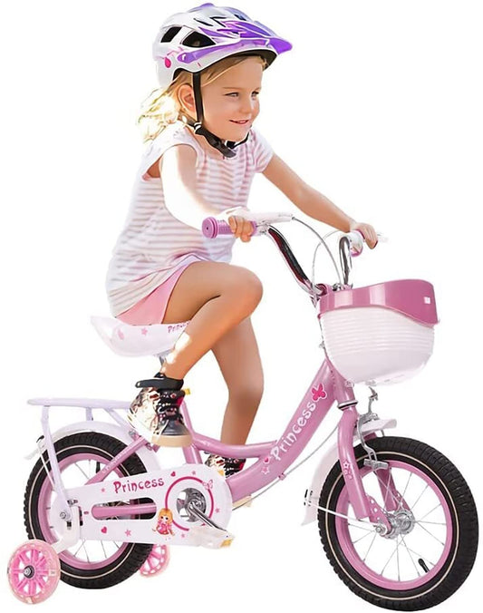 SYGA Princess Bicycles for Kids 3-6 Years Children's Basket Bicycle Magnesium Alloy (14INCH, Pink)