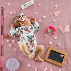 MOMISY Floral Romper with Hairband Photoshoot Photography Props Costume (White Flower)