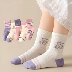 MOMISY 5 Pairs Baby kids Girl Boys Toddlers InfantmCotton Stretch Baby Socks (IN, Age, 12 Months, 24 Months, Purple Stripe)