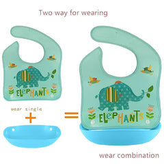 SYGA 1 Piece Elephant Pattern Waterproof Plastic Roll up Washable Crumb Catcher Baby Feeding Eating Bib For 6 Months to 2 Years Unisex Baby (Multicolor)
