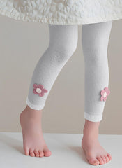 SYGA Girls' Summer Leggings, Pantyhose One Side Flower Design L Size is Suitable for 4-6 Years Old(White)