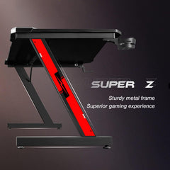 White Mulberry Gaming Desk, Computer Desk with Carbon Fiber Surface, Z Shaped Gaming Table, Computer Table, Workstation, Home Office Desk with Cup Holder and Headphone Holder | (117 * 67 * 71 CM)
