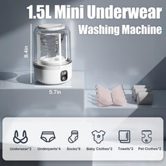 Mini Laundry Machine 1.5L Portable Laundry Machine and Spinner for Baby Clothes, Underwear, Socks; Ideal for Travel, Dorms, Camping