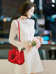 SYGA Women's Bag PU Leather Flower Handheld Shoulder Bag Cute Bag (Black Style Two)