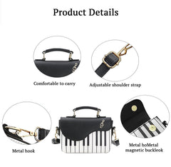 SYGA Women's Piano Purse Handbag, Black, with Strap and Zipper Closure