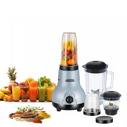 ACTIVA Easy Mix Nutri 4 Jar Mixer Grinder for Smoothies, Chutney & Shakes, Long Lasting Shock Proof Abs Body, Powerful 500 Watt Heavy Duty Motor With Nano Grinding Technology, 2 Years warranty (Grey)